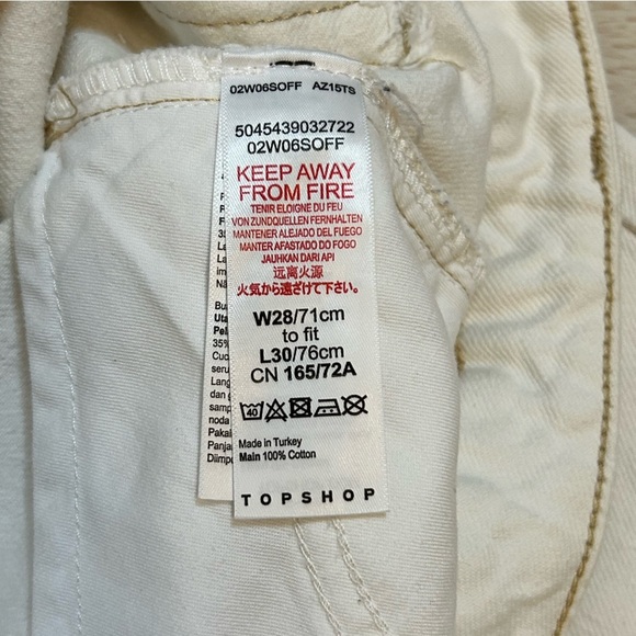 Top Shop | White High Rise Denim 5 pocket, beige stitching Mom Jean Size 28 - Picture 11 of 14